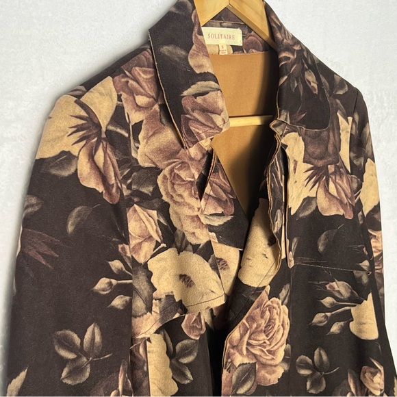 Anthropologie Solitaire plum floral faux suede tie jacket dark romance size - Picture 2 of 8